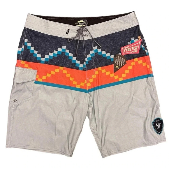 VANS Nathan Fletcher Rising Swell Blue Surf Boardshorts Geometric Size 34 - Picture 4 of 10